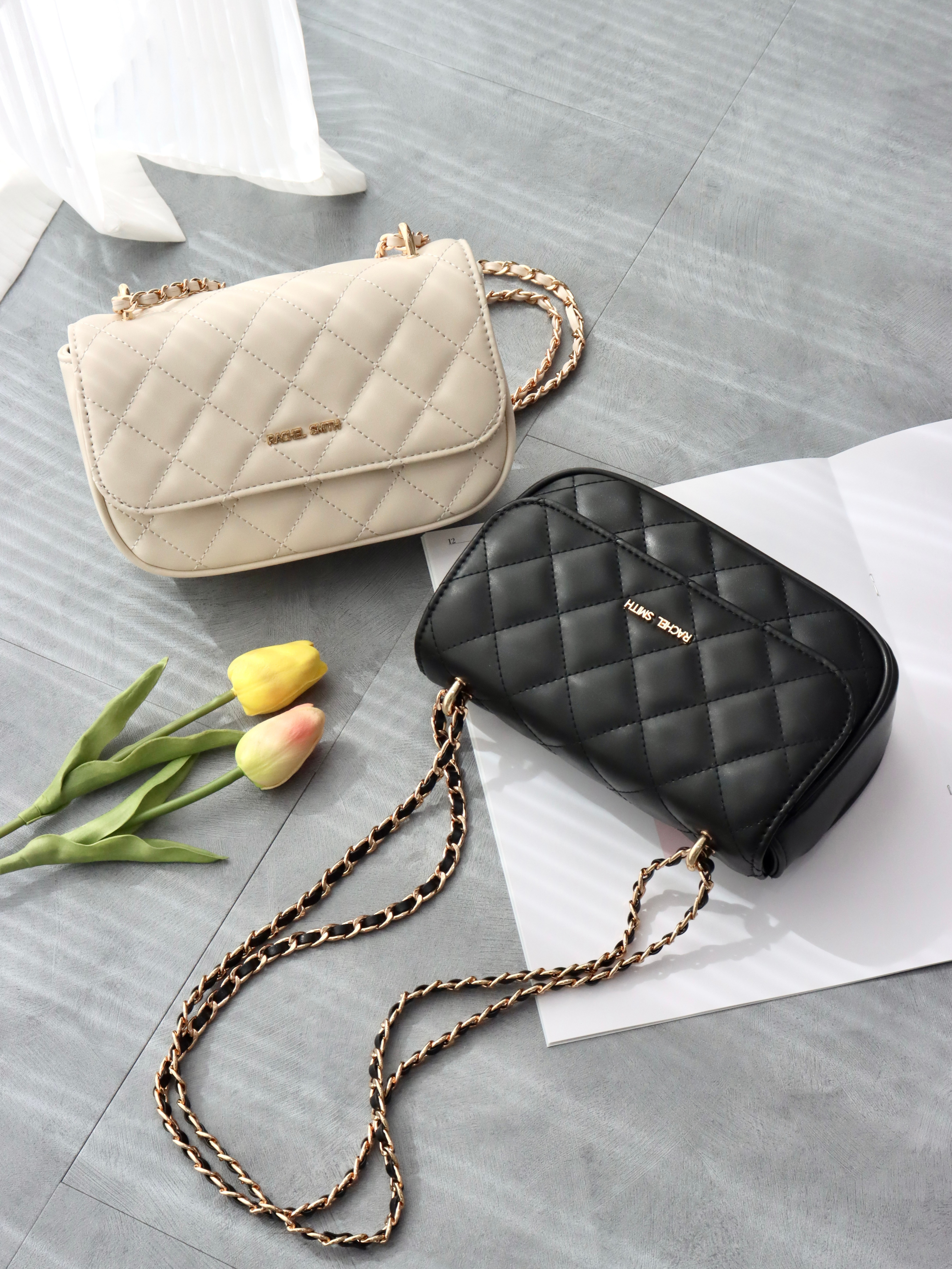 Black quilted top sling bag