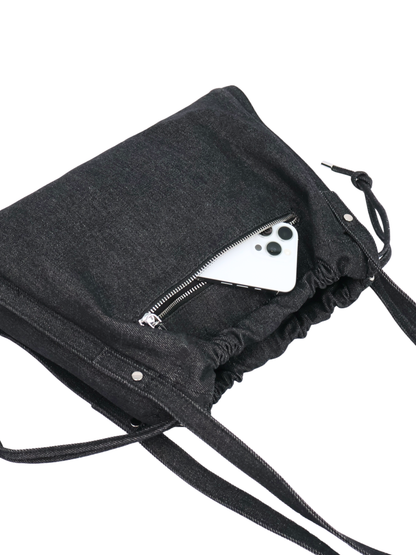 Jane Denim Drawstring Tote Bag