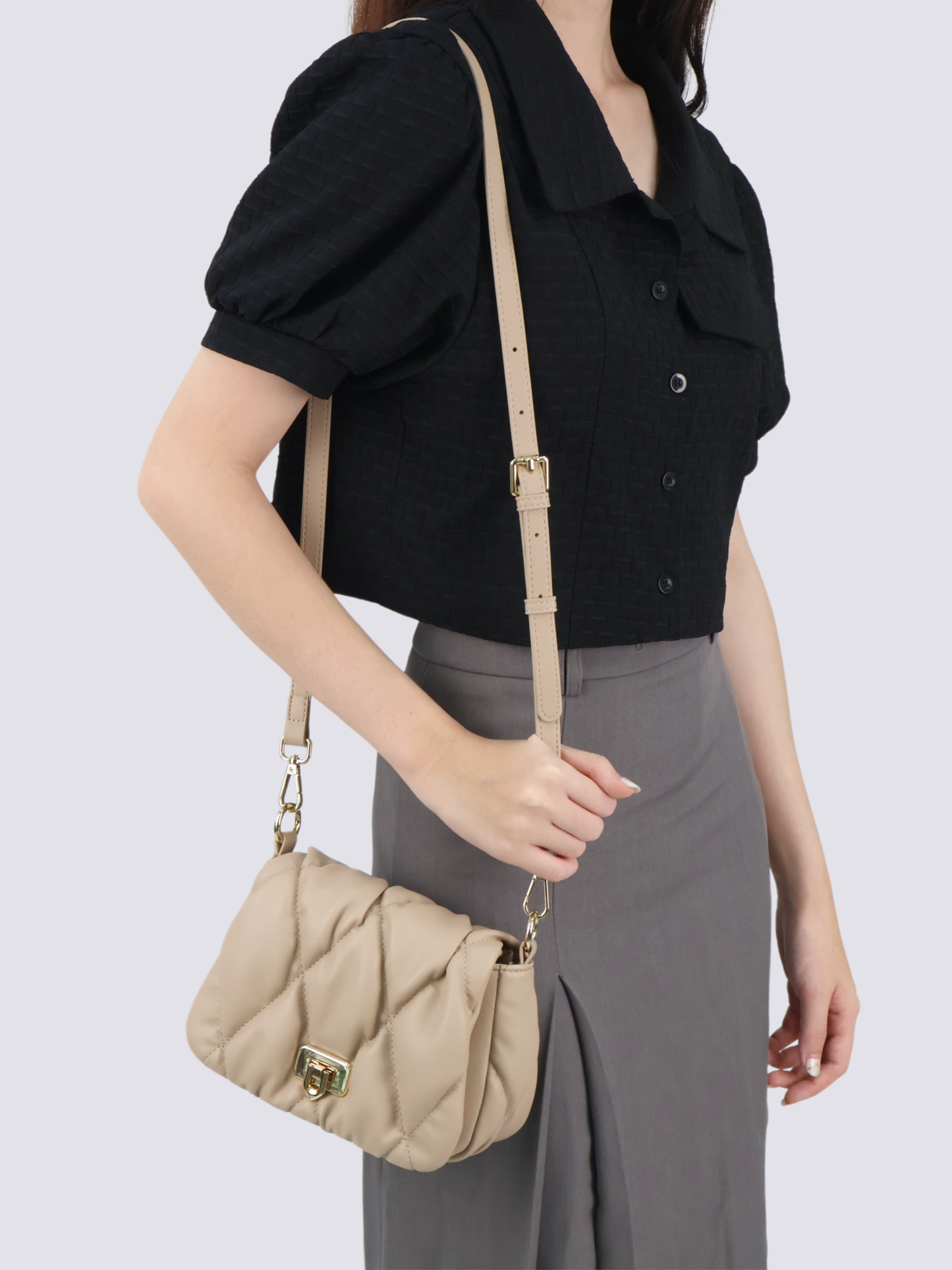 Pearly Push-Lock Quilted Bag