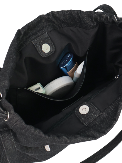 Jane Denim Drawstring Tote Bag