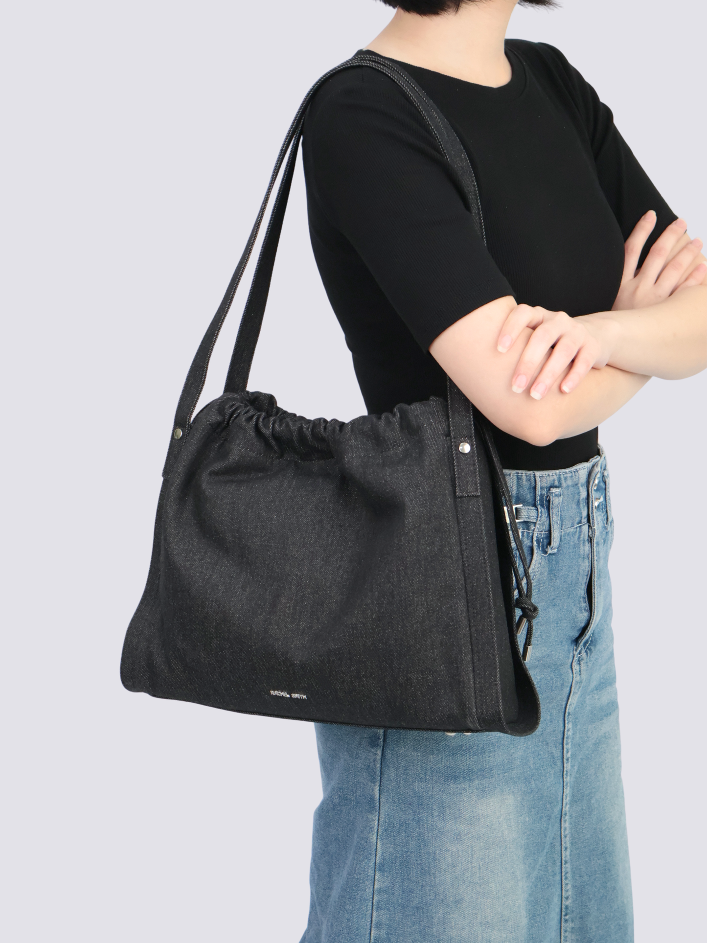 Jane Denim Drawstring Tote Bag