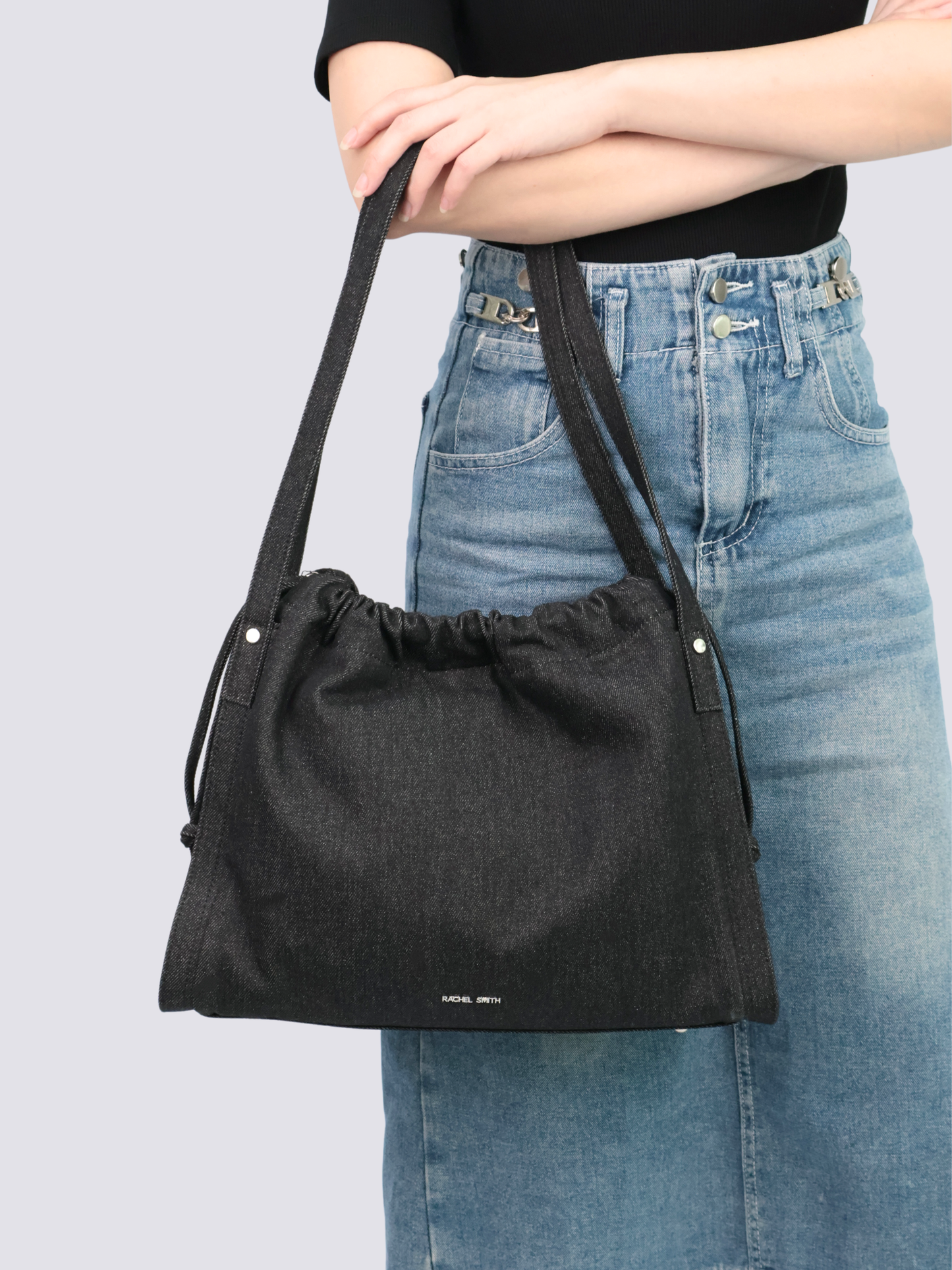 Jane Denim Drawstring Tote Bag